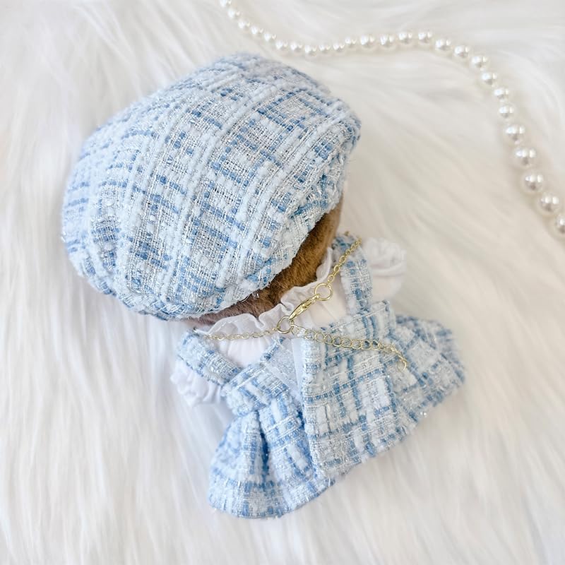 ぬい服　ハンドメイド　10cm ピンク　ツイード　ワンピース　水色　ブルー ぬい服 ハンドメイド 10cm ピンク ツイード ワンピース 水色
